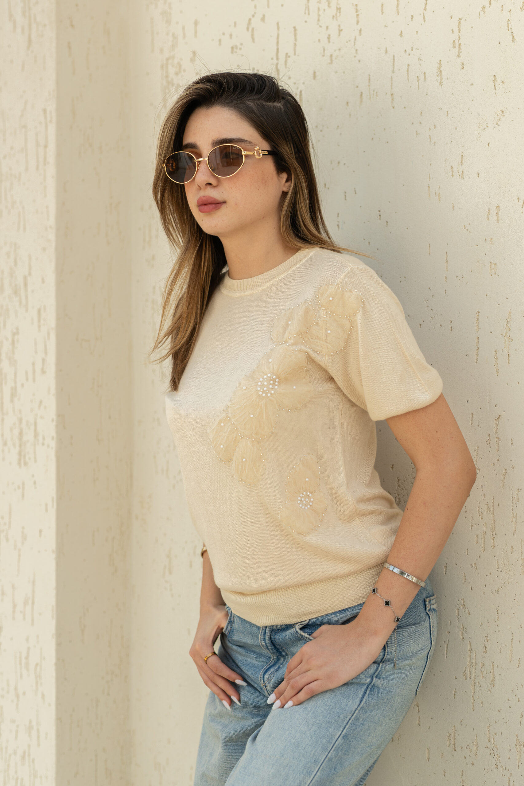 Pull flora beige